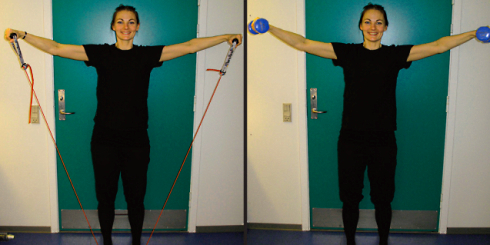 Schouders trainen met elastische band net zo effectief als met gewichten
