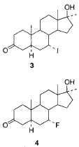 7-alfa-jodium-17-alfa-methyl-DHT (compound 3) en 7-alfa-fluor-17-alfa-methyl-DHT (compound 4)