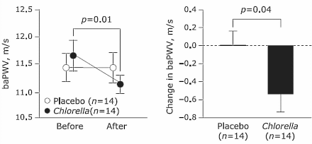 Suppletie met de micro-alg Chlorella vermindert waarschijnlijk je kans op hart- en vaatziekten. Dat kun je afleiden uit een Japanse humane studie die is verschenen in de Journal of Clinical Biochemistry and Nutrition. Volgens dat onderzoek maakt Chlorella de bloedvaten soepeler.