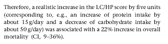 Mensen die veel eiwitten en weinig koolhydraten eten gaan eerder dood. Dat blijkt uit een Griekse epidemiologische studie onder 23.000 mensen. De onderzoekers wierven de proefpersonen tussen 1993 en 1999, en volgden ze tot december 2003. Verhoogt een eiwitrijk dieet de sterftekans?