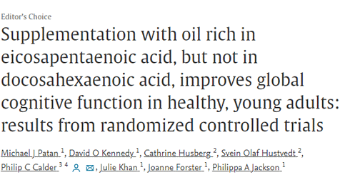 Neurologen beginnen er zo zoetjes aan van overtuigd te raken dat zestigplussers hun cognitieve vermogens makkelijker op peil kunnen houden als ze hun inname van omega-3-vetzuren verhogen. Een humane Britse studie suggereert dat ook de cognitieve vermogens van twintigers, dertigers en veertigers baat hebben bij een verhoogde inname van omega-3-vetzuren.