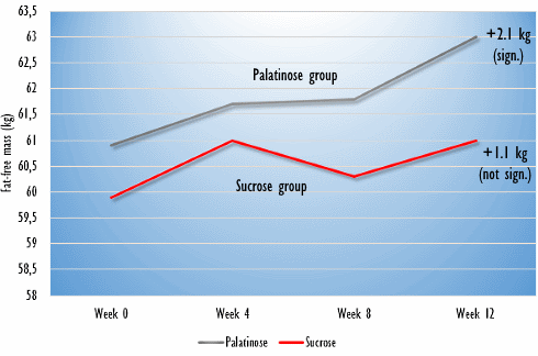 Vervanging suiker door palatinose levert spiermassa op en vermindert lichaamsvet