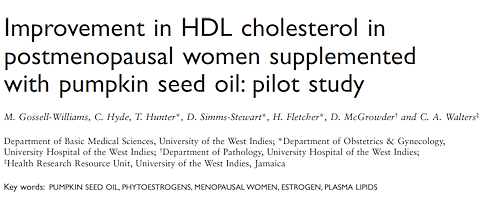 Post-menopauzale vrouwen worden geestelijk en lichamelijk gezonder als ze dagelijks 2 gram pompoenzaadolie binnenkrijgen. Dat is een bescheiden theelepel.