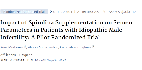 Spirulina vergroot misschien de vruchtbaarheid van mannen, suggereert een verkennende trial uit Iran. Over de manier waarop spirulina zou moeten werken maakt de studie ons niet veel wijzer.